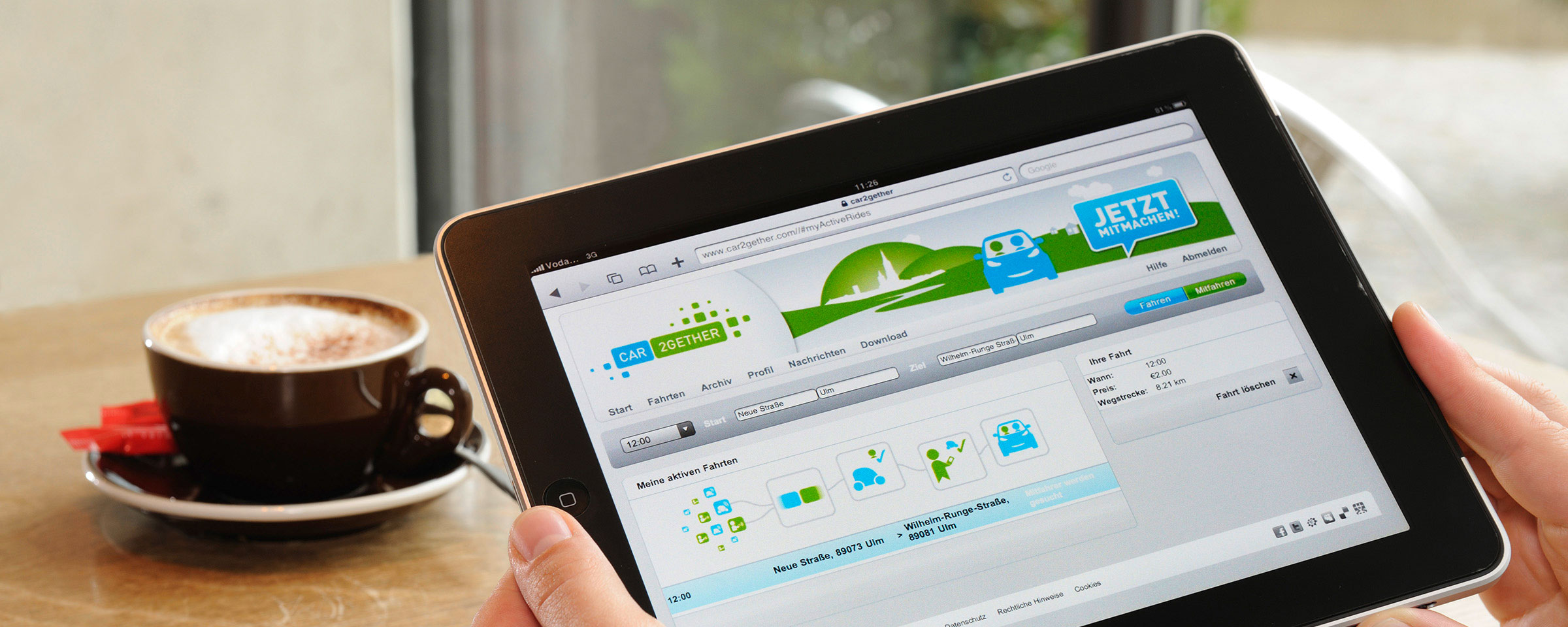 car2gether application auf einem Tablet