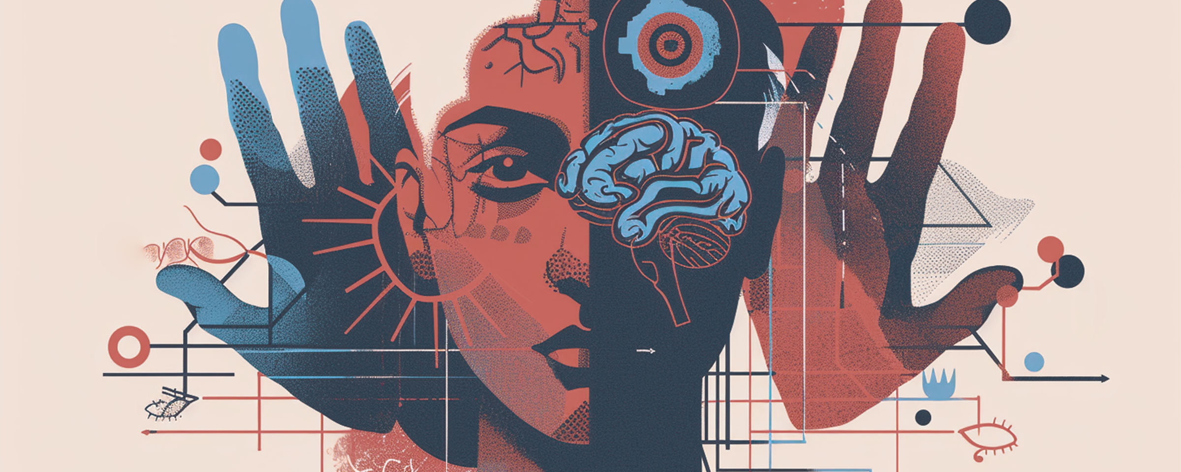 Symbolbild Barrierefreiheitsstärkungsgesetz, eine Person und emblematische Darstellung der Sinne