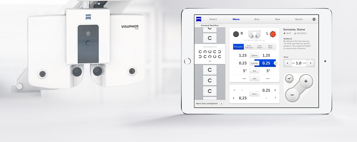 Mono Seite der Zeiss Application auf einem Tablet